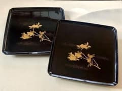能登蔵出し 輪島塗 黒漆 金蒔絵 漆芸 お膳 2客セット/ 漆器膳 吸物膳