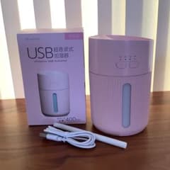 新品　USB超音波式卓上加湿器　ライト.タイマー付 400ml ベビーピンク