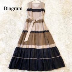 【美品】ダイアグラム 配色切り替フレアロングワンピース シルク混 M 美品】ダイアグラム 配色切り替フレアロングワンピース シルク混 M