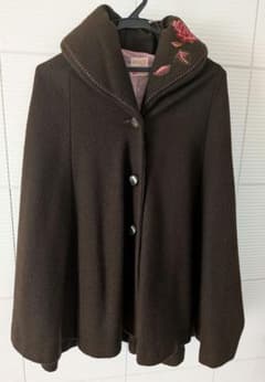 【週末お値下げ】ふりふ☆ブラウン花柄刺繍ケープコート☆和装☆毛100%