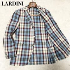 イタリア製 ラルディーニ リネン コットン アンコン ジャケット 48チェック 美品 ラルディーニ リネンシルク アンコンジャケット タータンチェック