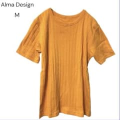 [Alma Design]면 100 % 리브 컷 톱 M 오렌지 반소매 T 셔츠