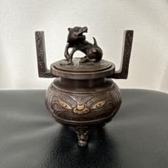 獅子摘み 三足香炉 金属製 仏具 茶道具のサムネイル