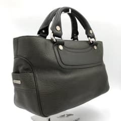美品】 CELINE ブギーバッグ ハンドバッグ カーキ プレート シボ革 