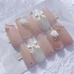 現品】ワンホン オタク フレンチガーリー ネイルチップ 量産型 スナ系