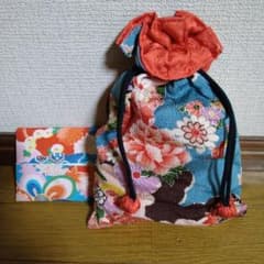 花柄 和風巾着袋 中型