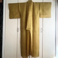 【夏用着物】小紋 黄色 格子柄 チェック カジュアルのサムネイル