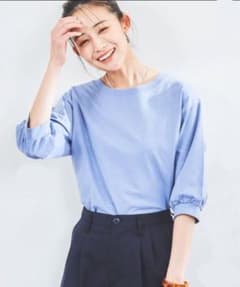 【美品】coen　シンプルパフ袖Tシャツ　Lサイズ　ブルーのサムネイル