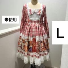 赤チェック くま柄 ワンピース ロリィタ L くま耳カチューシャつきのサムネイル