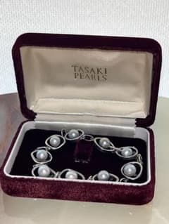 美品 タサキ ブルーグレーアコヤパール×オープン変形オーバル 