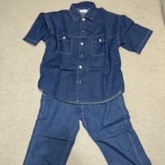 ダークブルー デニムセットアップ シャツとパンツのサムネイル