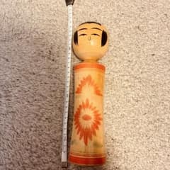 こけし 伝統工芸品 中鉢君雄作 鳴子 木製 菊模様 昭和レトロ 25cm