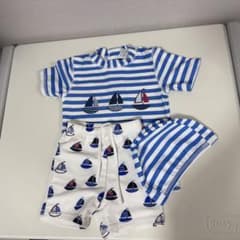 キッズ水着 3点セット110cm ラッシュガード 帽子 セット ヨット柄のサムネイル