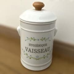 美品　サニタリーポット　トイレポット　陶器製　木製つまみ　 ナチュラルのサムネイル
