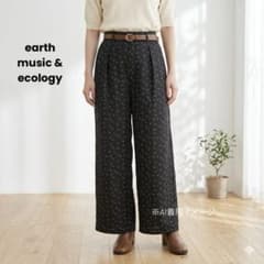 【earth music&ecology】花柄 ワイド パンツ M ブラック