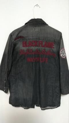 【希少】BLACK FLAME（ブラックフレイム）7部袖デニムシャツ　Mサイズのサムネイル
