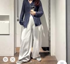 JEANASIS 長袖 透かし編み カーディガン ネイビー Fのサムネイル