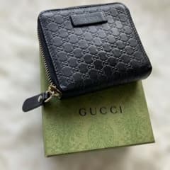 【美品】グッチ 折り財布 マイクロシマ gg レザー ブラック ラウンド 美品 GUCCI 二つ折り 財布 マイクロ グッチシマ GG柄 レザー 黒色