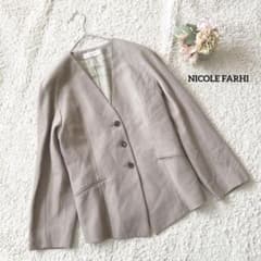 NICOLE FARHI ノーカラージャケット ベージュ オフィス ウール100