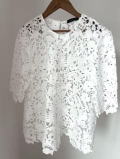 【美品】ZARA レーストップス　ホワイト 半袖/五分袖のサムネイル