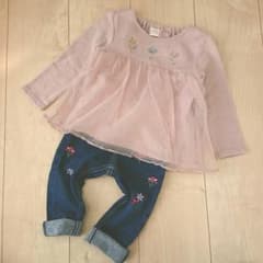 花 刺繍 チュール チュニック トレーナー ストレッチ デニム コーデセットのサムネイル