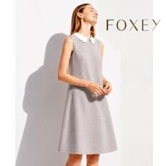 FOXEY リネン 襟付き ドット柄 ワンピース ブルー 38 - メルカリ