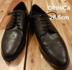 オリヒカ　ウイングチップ　ビジネスシューズ　メダリオン　ブラック　26.5cm