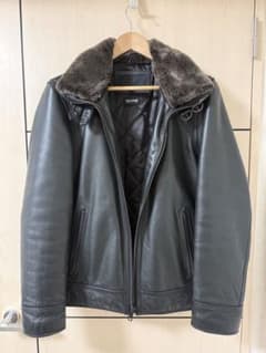 WILSONS LEATHERファー付き黒レザーライダースジャケットのサムネイル