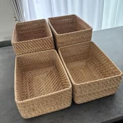 無印良品　重なるラタン長方形バスケット（大×2、中×2セット）のサムネイル