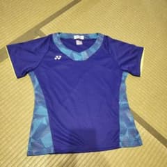YONEX L 青 幾何学模様 シャツ　レディースＬ