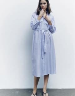 最終セール　ベルトストライプシャツワンピース　zara