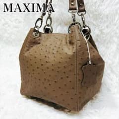 美品 MAXIMA オーストリッチ 型押し レザー ハンドバッグ イタリア製 