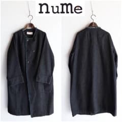 美品 nume インディゴノーカラーダブルブレストコート 3 パラスパレス