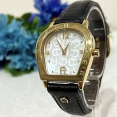 AIGNER アイグナー Aロゴ文字盤 ゴールド ブラック 腕時計 電池新品 
