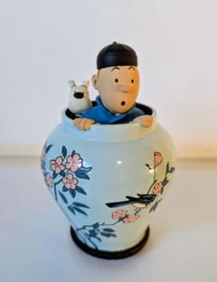 美術館級美品〈タンタンの冒険「青い蓮」の壺入りタンタン＆スノー 
