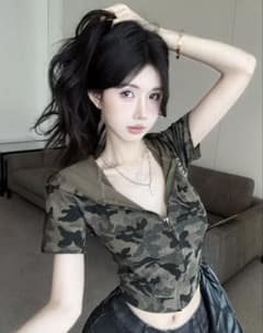 迷彩柄 ショート丈 半袖パーカーのサムネイル