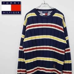 90s トミー ヒルフィガー ニット 刺繍 セーター マルチカラー XL古着