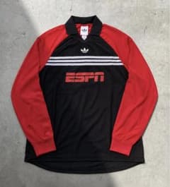 希少adidas ESPN サッカー ユニフォーム 長袖M 黒 赤 アディダスのサムネイル