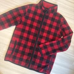 UNIQLO キッズ フリースジャケット 150サイズ 赤黒チェックのサムネイル