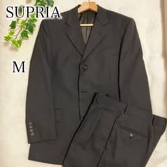 SUPRIAウール100%スーツセットアップダークグレー 黒 ストライプ L