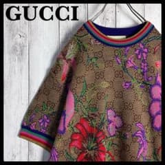 6266【美品】グッチ☆GGジャガード×フローラ柄半袖ニット 花柄 希少デザイン 6266【美品】グッチ☆GGジャガード×フローラ柄半袖ニット 花柄 希少