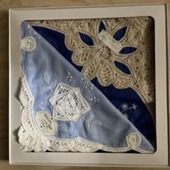スワトウ　SWATOW レースハンカチ SwatowBlueレースハンカチ手刺繍新品スワトウ デッドストック