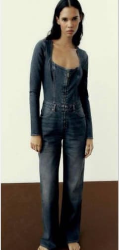 ZARA デニム　スクエアネック オールインワンのサムネイル