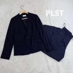 PLST パンツスーツ セットアップ ノーカラージャケット ワイドパンツ