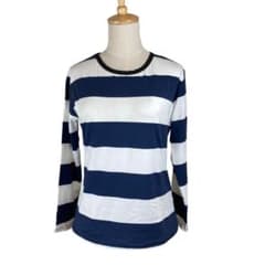長袖 Tシャツ レディース ボーダー ホワイト ネイビー 白 紺 マリン Mのサムネイル