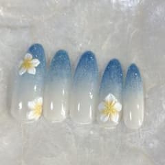 プルメリア ハワイアン 海ネイル ブルーネイル 夏ネイル ハイビスカス ギャルのサムネイル