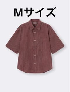 GU ブロードオーバーサイズチェックシャツ(5分袖) レッド Mサイズ　半袖のサムネイル