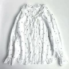 新品タグ付き ドット刺繍フリルカラーブラウス 白 fredy emue 38 