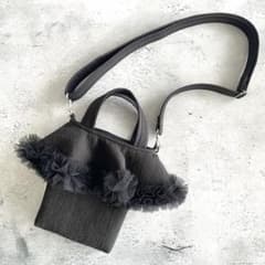 チュールフリル付き細ヌビミニショルダーバッグ　ブラック　ヌビバッグ チュールフリル付き細ヌビミニショルダーバッグ ブラック ヌビバッグ