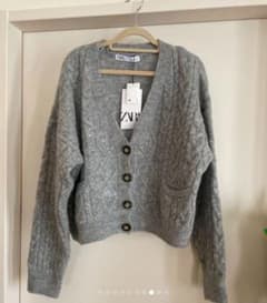 myogalife様専用　　ZARA　ケーブルニット　カーディガン　グレー　Sのサムネイル